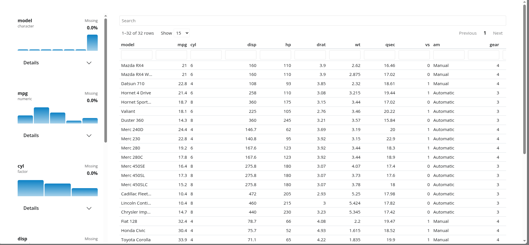 Screenshot of the shinydataviewer interface